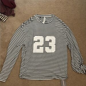 Missguided Blue and White Striped Long Sleeve Tee with '23' Graphic